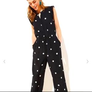 LOFT Black Dotted Flutter Sleeve Jumpsuit Sz.L